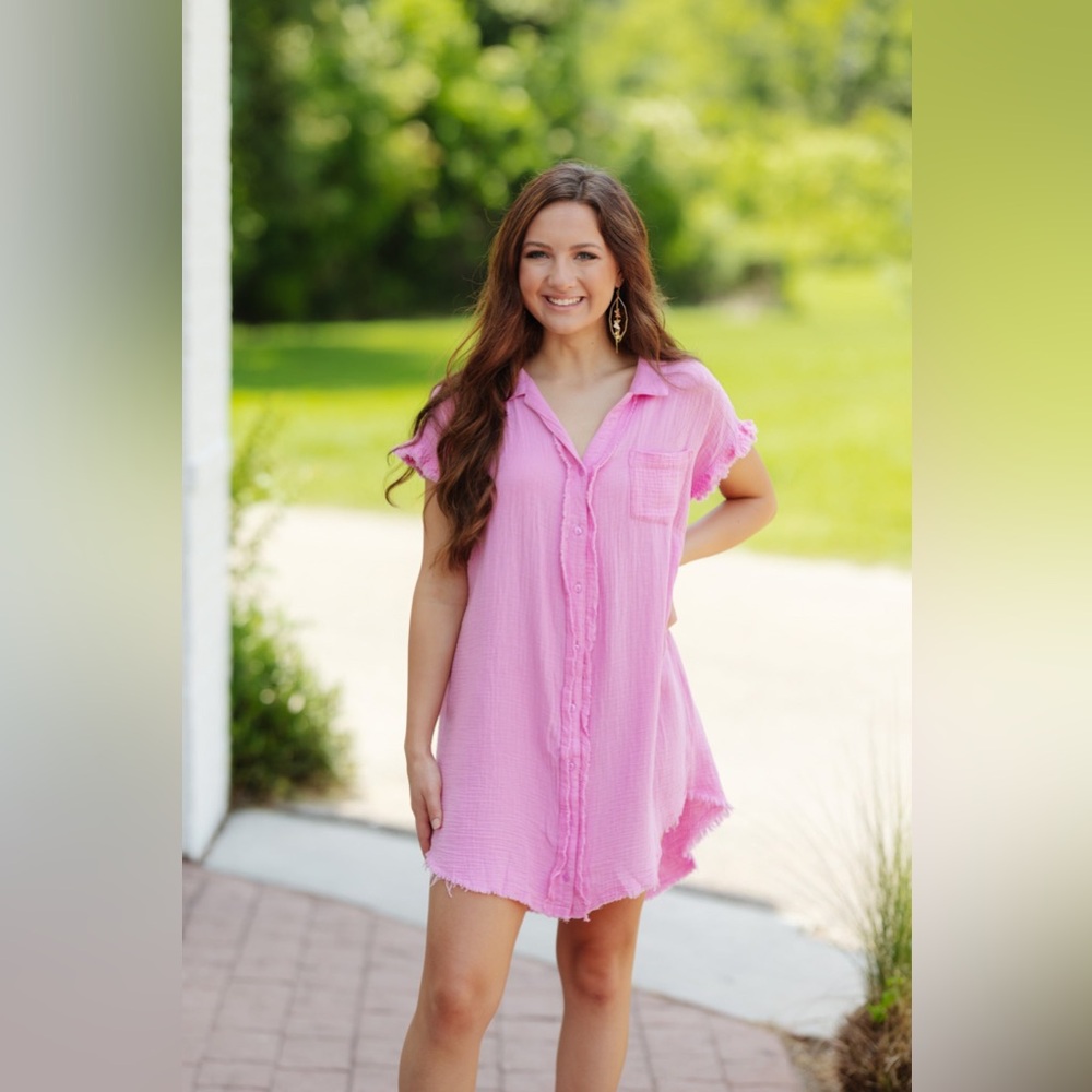 Umgee Pink Cuffed Sleeve Mini Dress